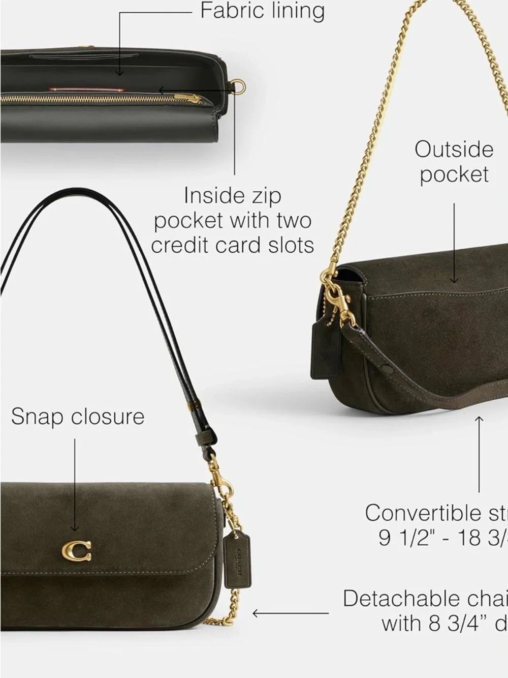 Coach Olive Green Suede Shoulder Bag with Gold Hardware